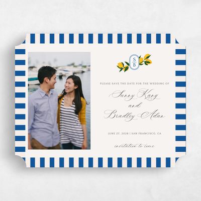 Beige Ticket Wedding Save the Date - Limone Photo