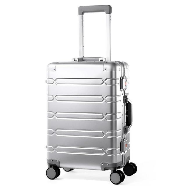 VentureVault All Aluminum Carry On Luggage 22x14x9 Airline Approved，Zipperless Luggage Premium Aluminum Suitcase Luggage, Hard Shell Carry On Luggage with Spinner Wheels (silver, 20inch)