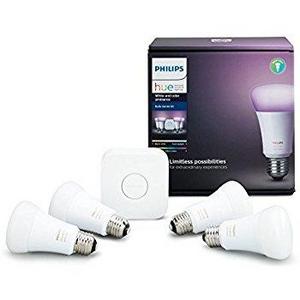 4 Bulb Philips Hue White and Color Ambiance A19 60W Equivalent Smart Bulb Starter Kit (Compatible with Amazon Alexa, Apple HomeKit, and Google Assistant)
