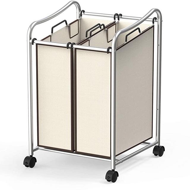 Simple Houseware 2-Bag Heavy Duty Rolling Laundry Sorter Cart, Chrome