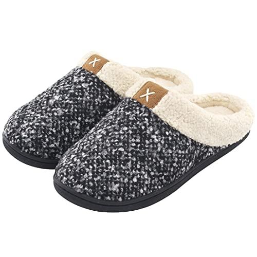 ULTRAIDEAS Women's Cozy Memory Foam Slippers Fuzzy Wool-Like Plush Fleece Lined House Shoes w/Indoor, Outdoor Anti-Skid Rubber Sole