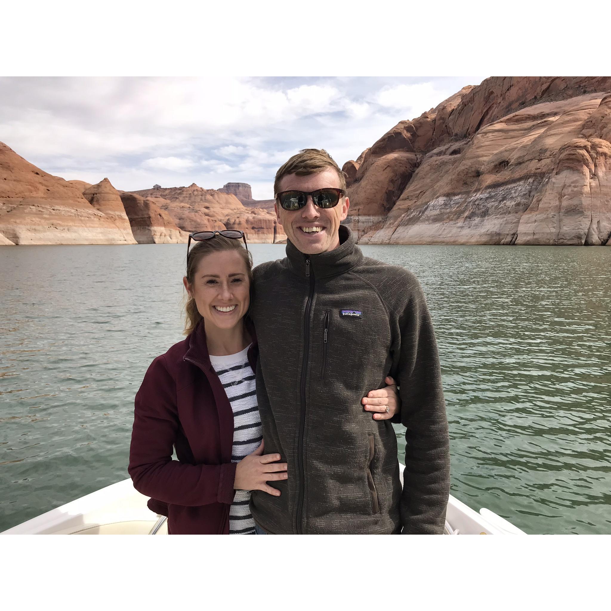 Boating around by Antelope Canyon - the day Lauren learned how to drive a boat!