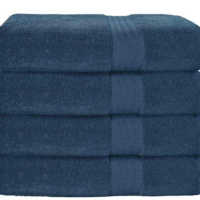 GLAMBURG Premium Cotton 4 Pack Bath Towel Set - 100% Pure Cotton - 4 Bath Towels 27x54 - Ideal for Everyday use - Ultra Soft & Highly Absorbent - Mineral Blue
