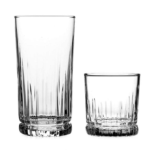 Anchor Hocking 16 Piece Anniston Drinking Glass Set, Set of 8 Tumblers/Highball Glasses & 8 Rocks Glasses, Lead-Free Everyday Glasses