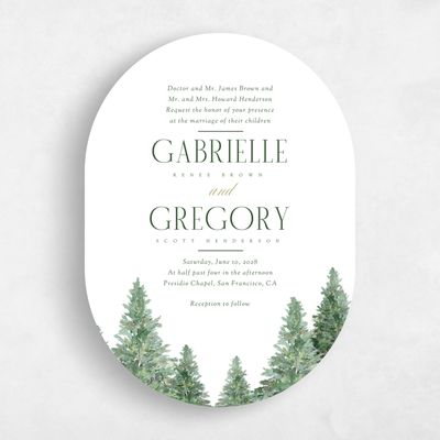 White Oval Wedding Invitation - Balsam Portrait