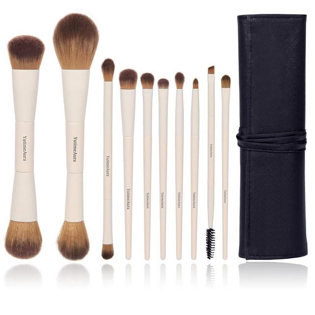 YutimeAura Makeup Brush Set 10pc, Dual-Ended Makeup Brushes For Bronzer, Contour, Eyeshadow, Blush, Concealer & Foundation Application