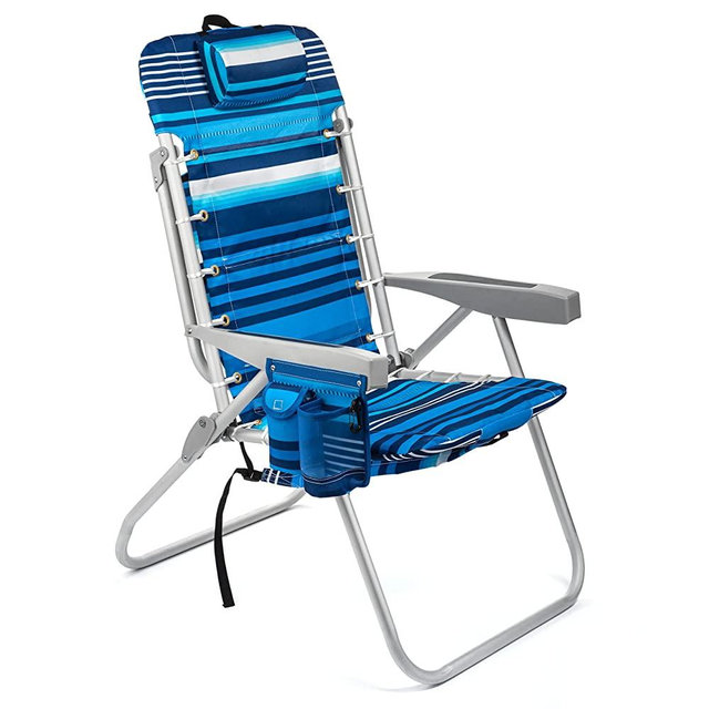 Homevative Folding Tall Backpack Beach Chair with 5 Positions, Towel bar, Cooler Pouch, Storage Pouch, Cup Holder and Phone Holder, High Tide Blue (Tall Chair)
