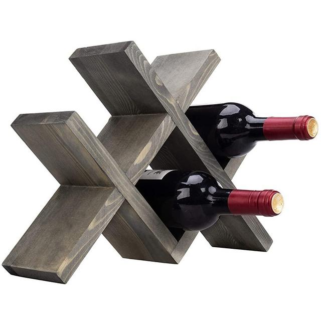 MyGift Vintage Gray Wood 4-Bottle Countertop Wine Storage Rack