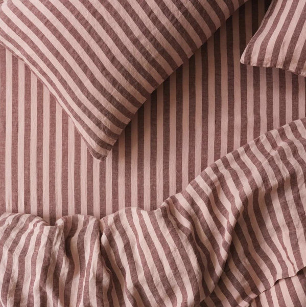 Rhubarb & Rose Pembroke Stripe Linen Blend Fitted Sheet