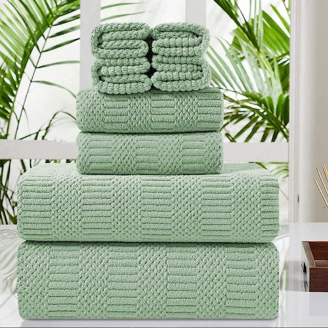 8 Piece Oversized Green Bath Towel Set-2 Extra Large Bath Towel Sheets,2 Hand Towels,4 Washcloths-600GSM Soft Highly Absorbent Quick Dry Beach Chair Towels Woven Towels for Bathroom Hotel and Spa