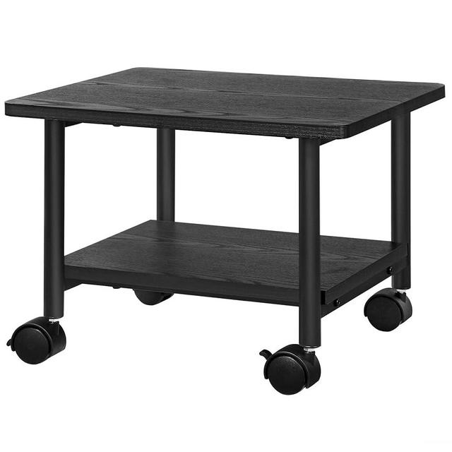 VASAGLE Printer Stand with Locking Wheels, 2-Tier Shelf, Industrial Under Desk Heavy-Duty Mobile Cart for Home Office, Ebony Black UOPS02B