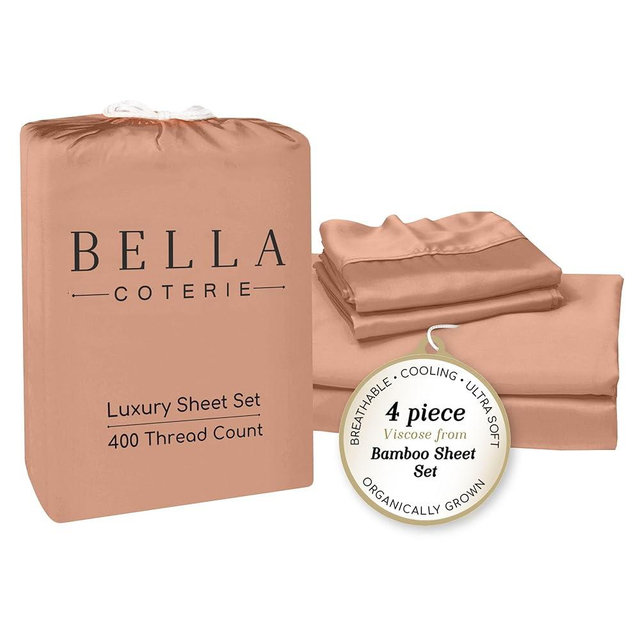 Bella Coterie Luxury Bamboo Viscose King Size Sheet Set | 100% Organically Grown | Ultra Soft | Cooling for Hot Sleepers | 18" Deep Pocket [Terracotta]