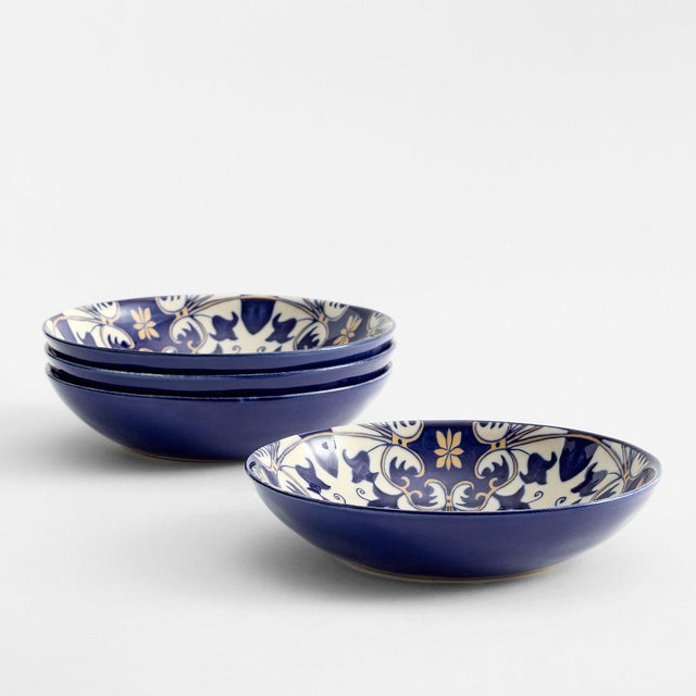 Lisbon Stoneware Cereal Bowls, Set of 4 - Blue/White