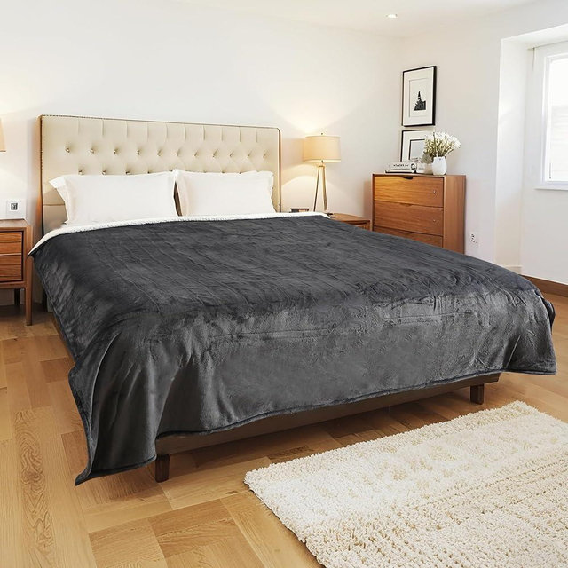 YUSTAL Electric Heated Blanket King Size 90x100 Inch - Super Soft Flannel, 10 Heat Settings, 1-12H Automatic Shutoff, Dual Zone Controls, Machine Washable, Ideal for Couch & Sleeping (Charcoal Gray)
