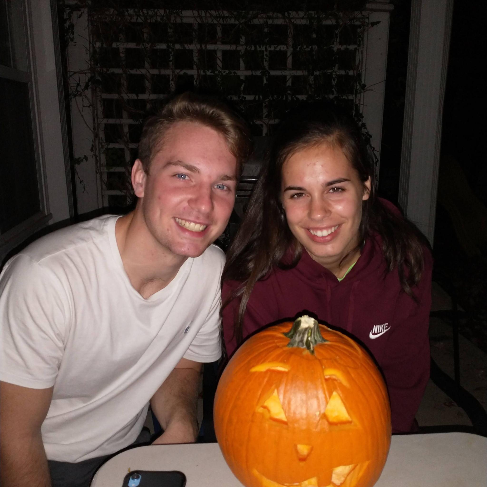 Nick's first time carving a pumpkin
