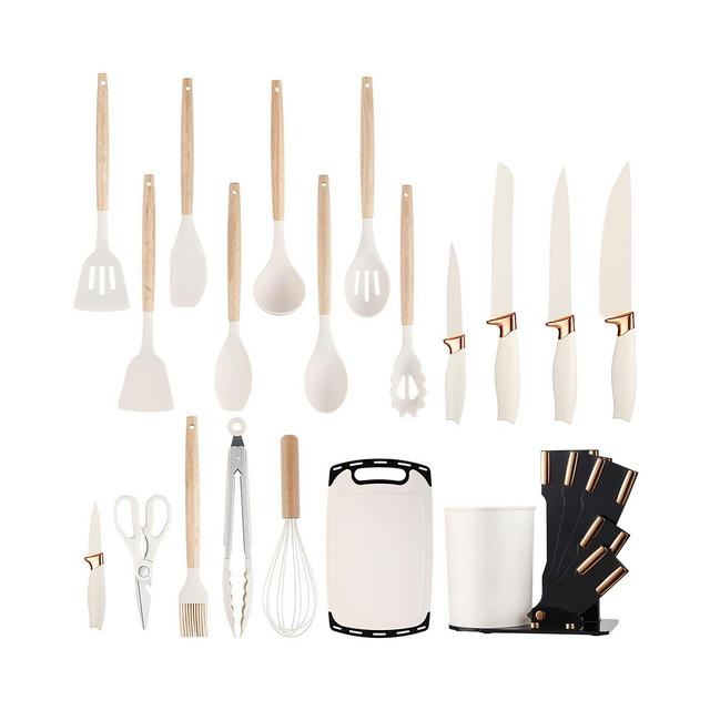 SUGIFT 19-Piece Silicone Kitchen Utensils Set and Knives Set with Block