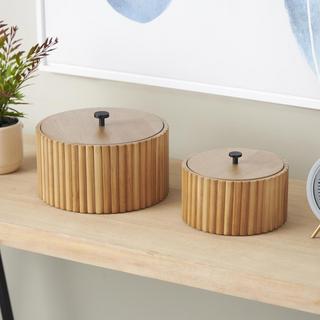 2-Piece Slatted Wooden Box Set