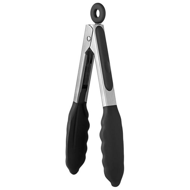 600ºF Heat Resistant Kitchen Tong: U-Taste 7 inch Silicone Cooking Tong with Firm Sealed Non Stick Rubber Tips & Silicon Coated 18/8 Stainless Steel Handle & Smooth Locking for Serving Salad (Black)