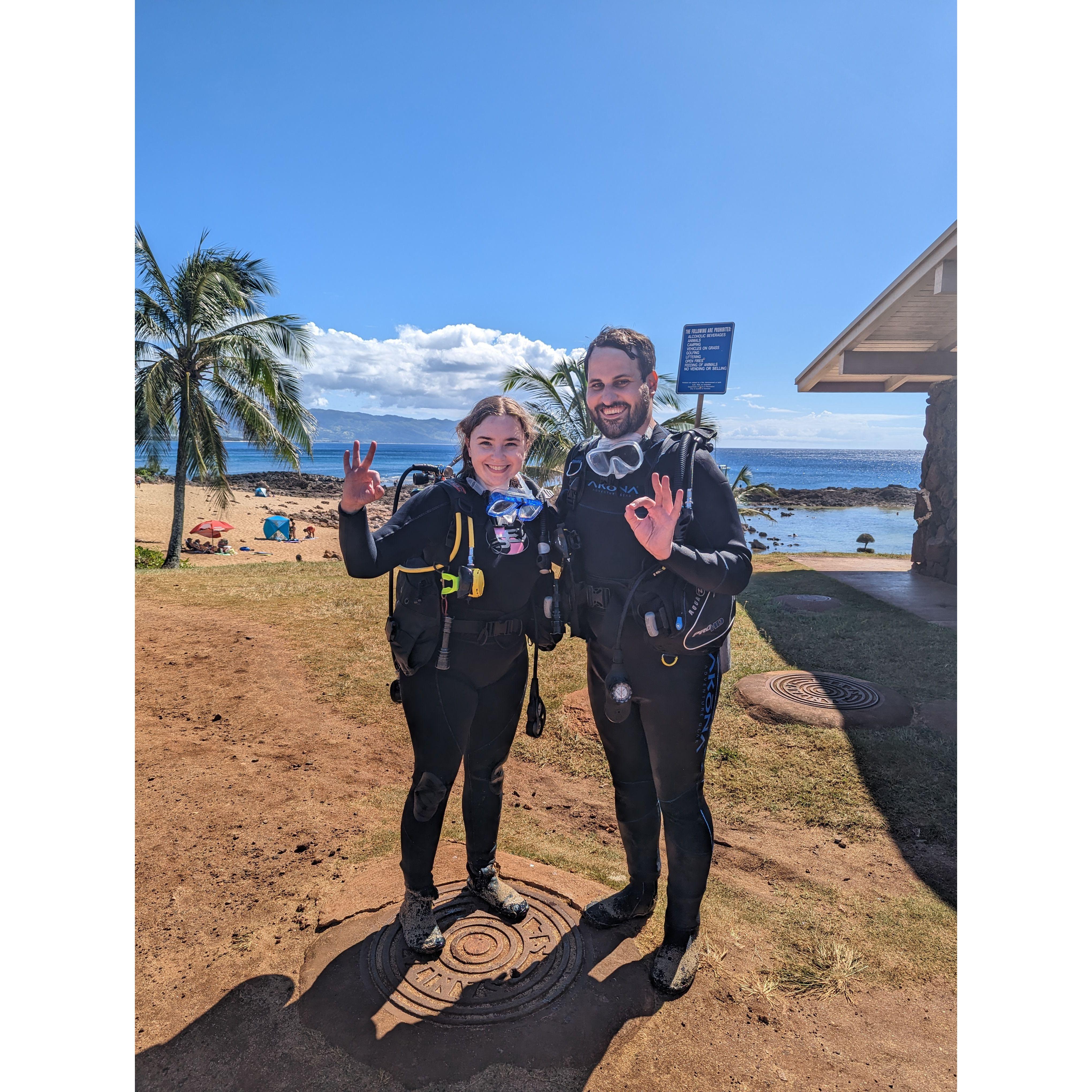 Shannon's first scuba diving experience in Hawaii. Stephen proposed later that day.