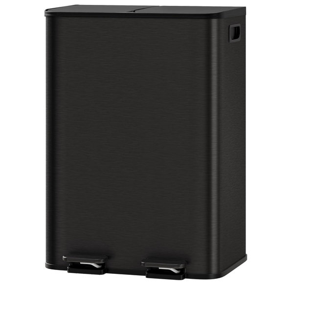 Stainless Steel Double Trash Can with Lid for Kitchen, Large Dual Trash and Recycle Bin Combo