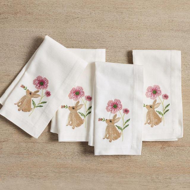 Spring Garden Cotton Embroidered Napkins, Set of 4
