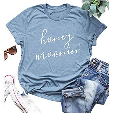 Honeymoonin' Honeymoon Shirts Women Cute Wedding Bridal Shower Gift Tee Funny Wifey Shirt Top Blouse