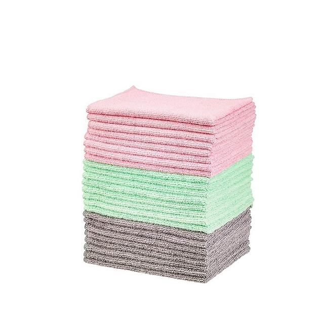 AmazonBasics Green, Gray and Pink Microfiber Cleaning Cloth, 24-Pack