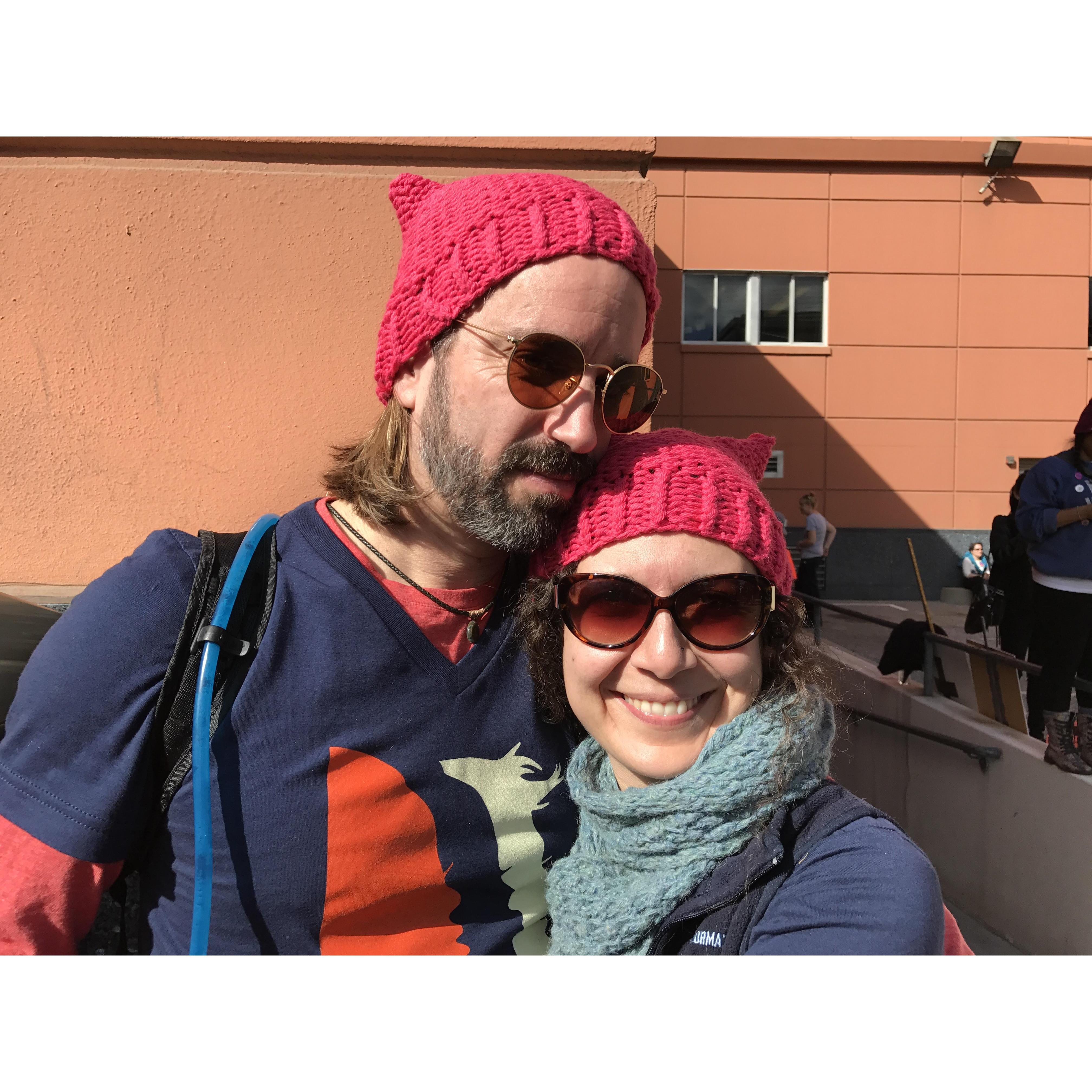 Sepi knitted our pink pussy hats for the women's march after 45 was elected.