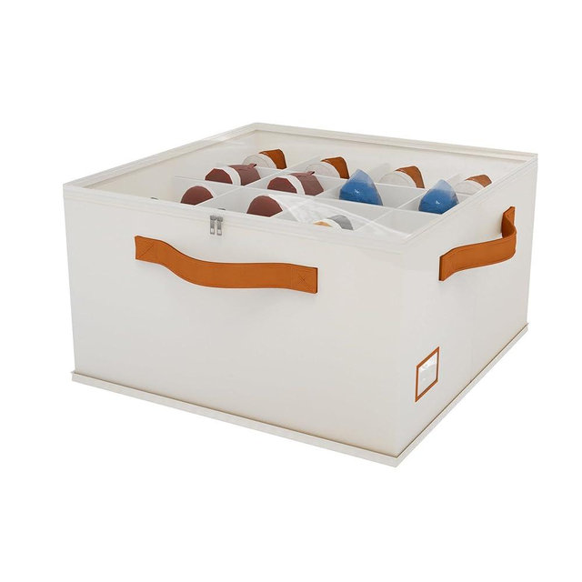 Atsuhut Shoe Organizer for Closet, Fabric Shoe Storage Bins with Clear Cover, Adjustable Dividers for Shoe Storage, Shoe Cube Organizer Fits up to 16 Pairs, Beige 1-Pack