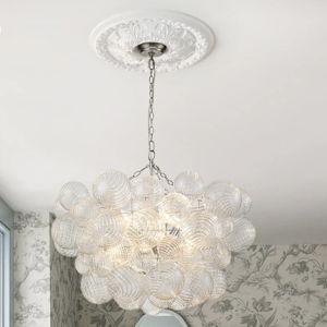 Cluster Ribbed Glass Globe Bubble Chandelier, 8-Lt, Nickel