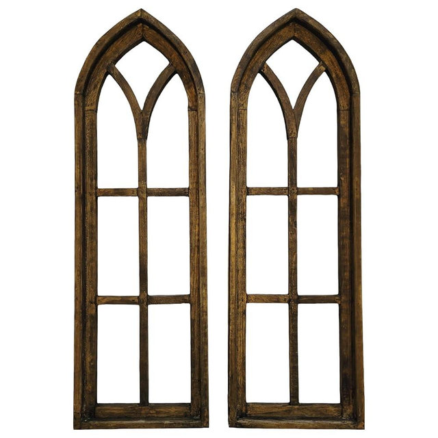 Farmhouse Rustic Wooden Wall Window Arches Set of 2 - Wood Windows- The Rustic Brown Dandelion (Rustic Brown)