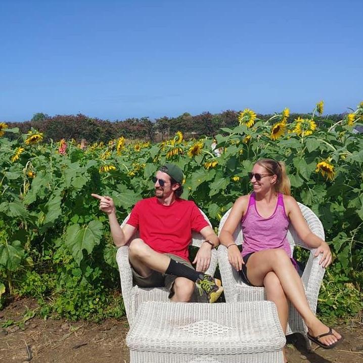 Enjoying autumn among the sunflowers on Oahu.