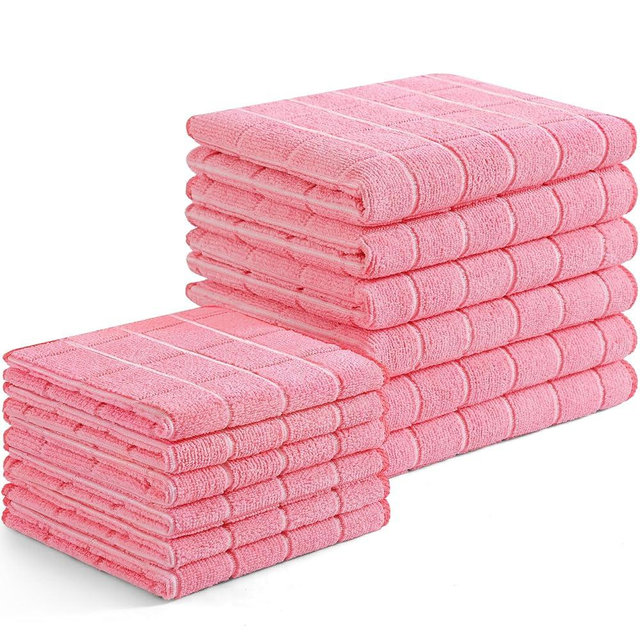 Homaxy Microfiber Kitchen Towels and Dishcloths Set, 12 Pack Soft and Absorbent Dish Hand Towels Bulk, 28 x 16 Inch & 12 x 12 Inch Quick Drying Rags for Washing Dishes, Pink
