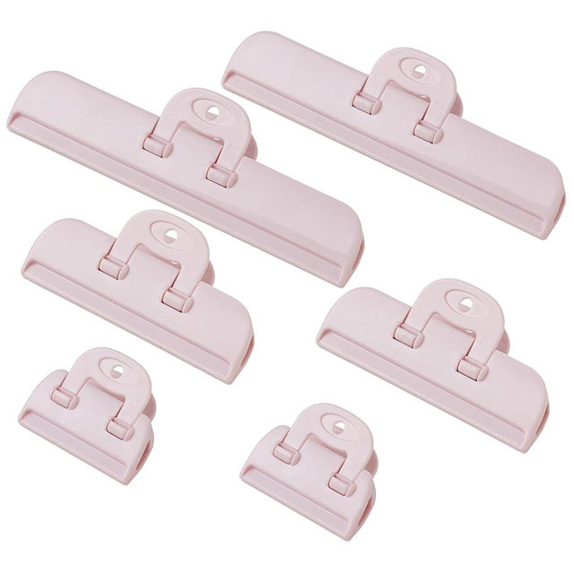 Food Bag Clips 6-Pack, Heavy Duty Airtight Sealing for Chip Bags, Snacks, Pet Food - Keep Food Fresh Longer - Kitchen Storage Organization Essentials (Pink)