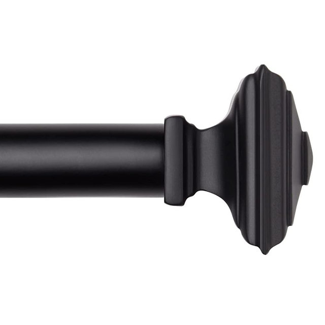 Black Curtain Rod for Windows-EUPLAR 1 Inch Single Curtain Rod with Decorative Square Finials, 36-72 Inch Adjustable Window Curtain Rods for Living Room, Kitchen