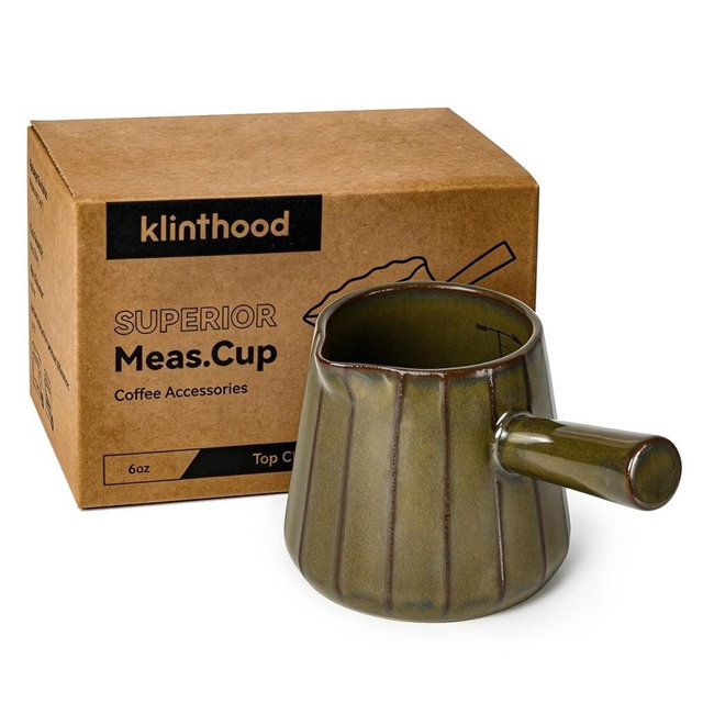 Ceramic Espresso Cup with Handle, Striped Design, 6oz/180ml Capacity,Expresso Measuring Shots Cups with Spout,Espresso Accessories,Coffee Cup,Milk Measuring Cup(blackish green)