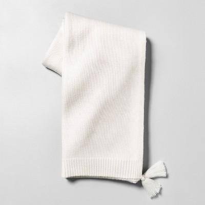Hearth & Hand with Magnolia White Throw Blanket with Tassels
