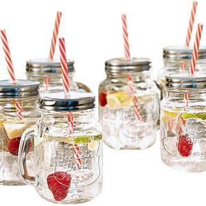 Amazon.com | Estilo Mason Jar Mugs with Handle and Straws Old Fashioned Drinking Glass Set 6, 16 oz Each: Bar, Cocktail & Wine Glasses