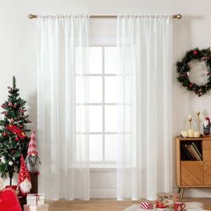 2 Panels Solid Color Sheer Window Curtains Elegant Window Voile Panels/Drapes/Treatment for Bedroom Living Room (54X90 Inches Ivory)