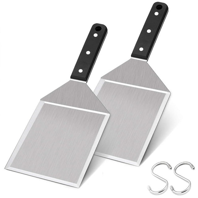Leonyo Metal Spatula 2 PCS, Heavy Duty Stainless Steel Griddle Burger Spatula, as Barbecue Hamburger Turner Grilling BBQ Griddle Accessories