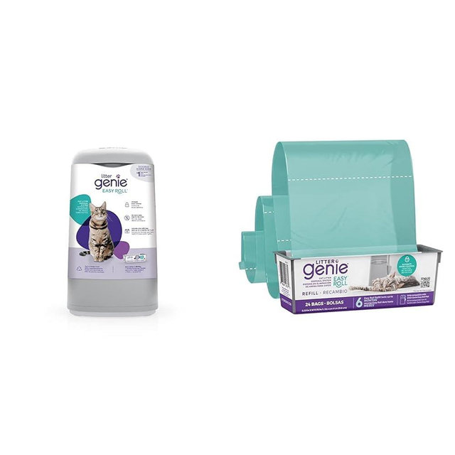 Bundle of Litter Genie Easy Roll Pail & Refill | Cat Litter Box Waste Disposal System for Odor Control with 2 Long Lasting Refills (24 Bags Each)