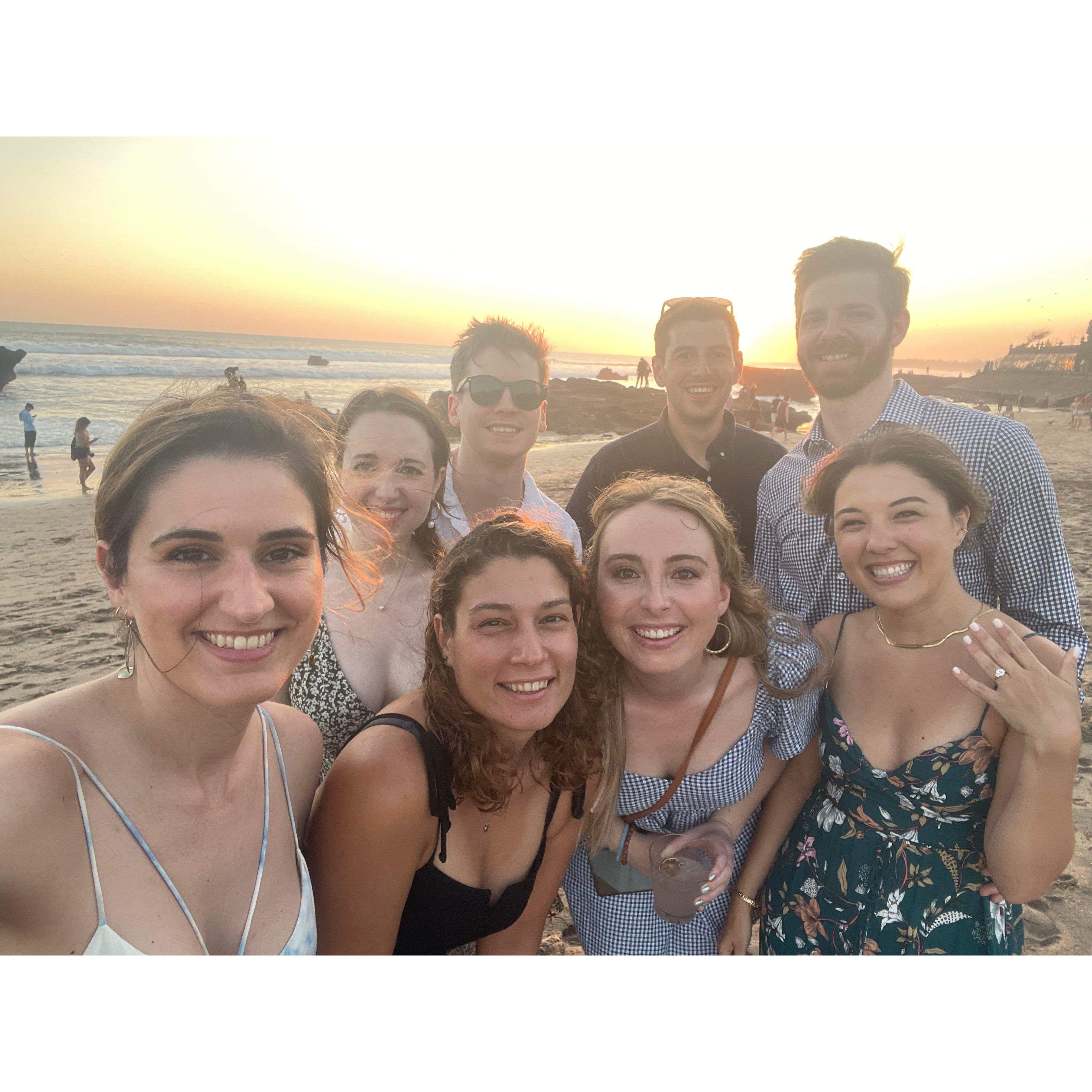 Engaged 5/25/23, Bali Indonesia. Ethan planned a private, beachside dinner and worked with our six closest friends to do a surprise sunset proposal.
Photographer: Andy Lovrak