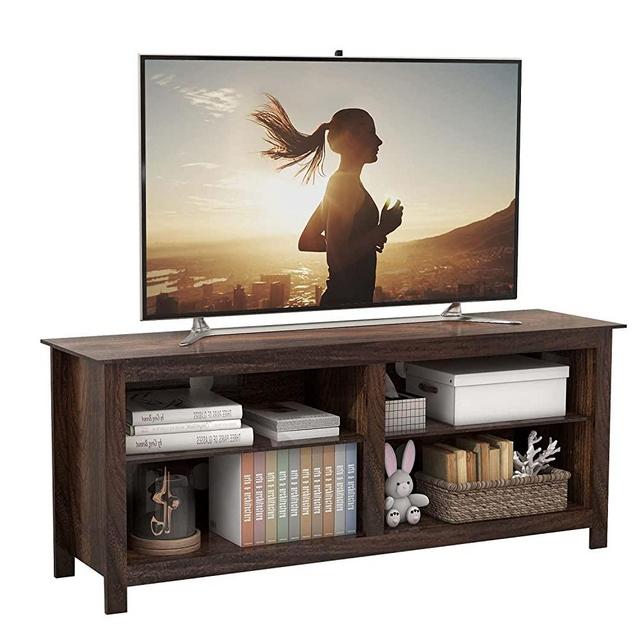 TaoHFE Wood TV Stand with 4 Open Shelf for TV Up to 57 Inches,TV Console Media Cabinet with Storage, Modern TV Cabinet Unit with Cable Holes, Entertainment Center for Living Room/Bedroom,Walnut
