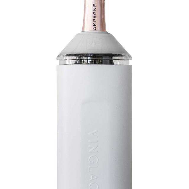 Vinglacé Wine Bottle Insulator | Stainless Steel | Double Walled | Vacuum Insulated | Tritan Plastic Adjustable Top | Keeps Wine Champagne Cold for Hours | 10" x 11" x 12" | White