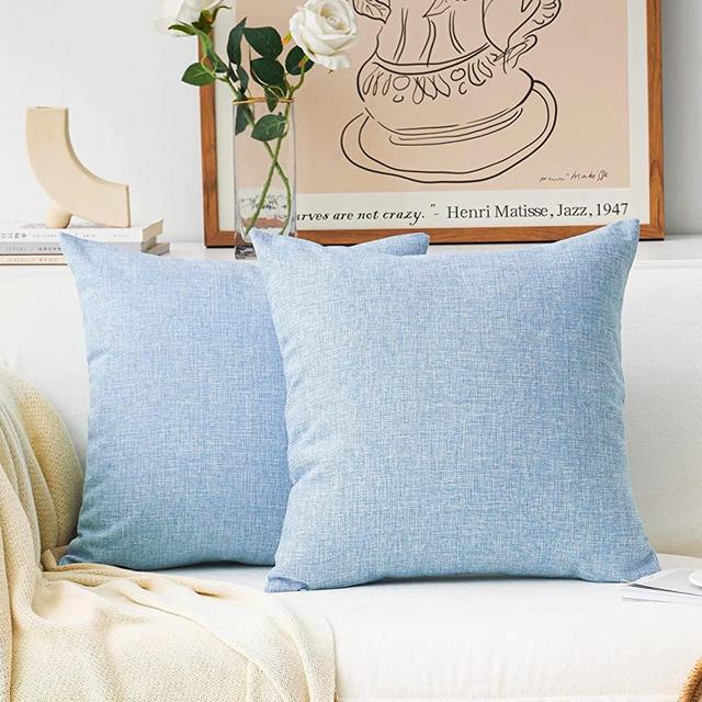 Home Brilliant Set of 2 Decor Lined Linen Euro Pillow Covers 55x55 cm 22 inch, Light Blue
