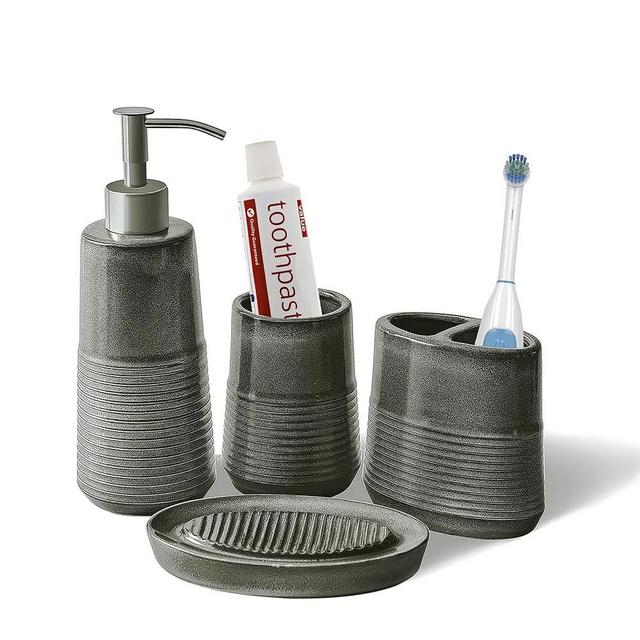 Tenforie Ceramic Bathroom Accessories Set, 4-Piece Bath Accessory Completes with Soap/Loquid Dispenser, Toothbrush Holder, Tumbler, Soap Dish, Ideas Home Gift for Ware Home Decor