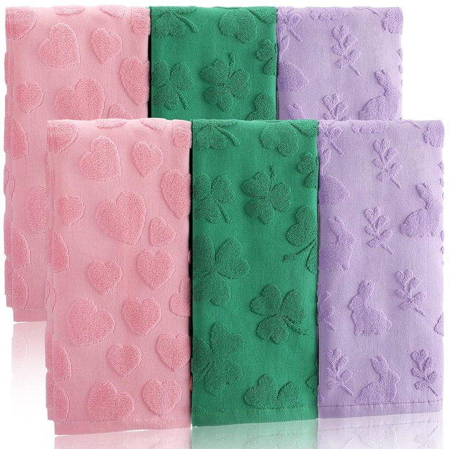 Gilprop 3 Pcs St. Patrick's Day Easter Hand Towels 3D Jacquard Shamrock Bunny Heart Bathroom Hand Towels 14'' x 29'' Cotton Seasonal Decorative Towel Set for Kitchen Home Decor, Gifts