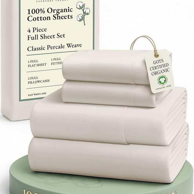 LANE LINEN 100% Organic Cotton Full Sheets Set 4-Piece Pure Percale Long Staple Soft Bedding Breathable Fits Mattress Upto 15" Deep - Glacier Grey