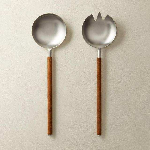 Osorio Leather Wrapped Salad Servers Set of 2