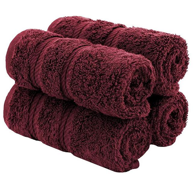 American Soft Linen Premium Turkish Genuine Cotton, Luxury Hotel Quality for Maximum Softness & Absorbency for Face, Hand, Kitchen & Cleaning (4-Piece Washcloth Set, Burgundy)